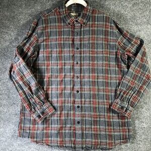 LL Bean Flannel Shirt Men XLT Slightly Fitted Gray Tartan Scotch Plaid Outerwear